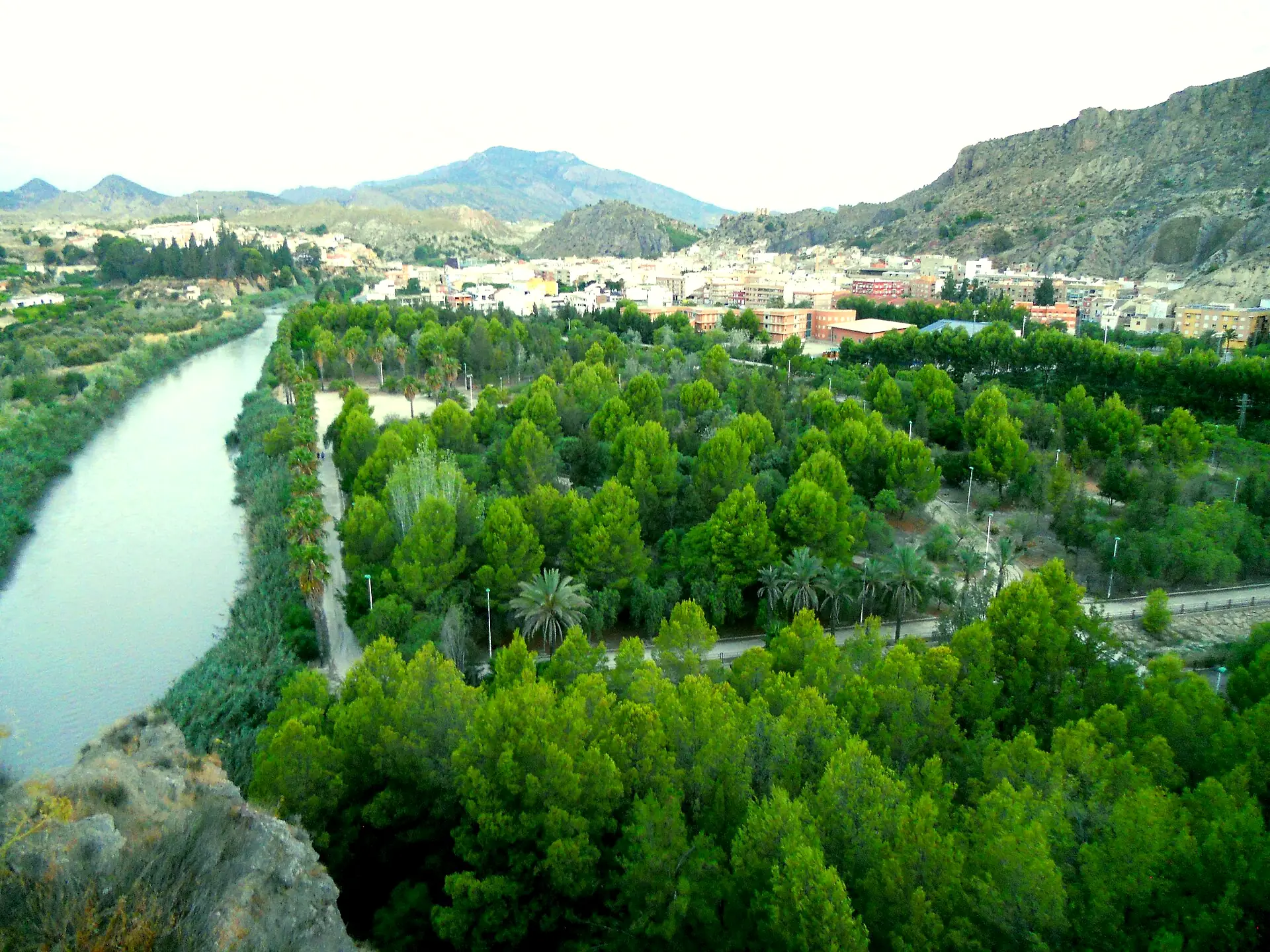 Río Segura y Parque de Las Cuevas con el casco urbano de Blanca al fondo